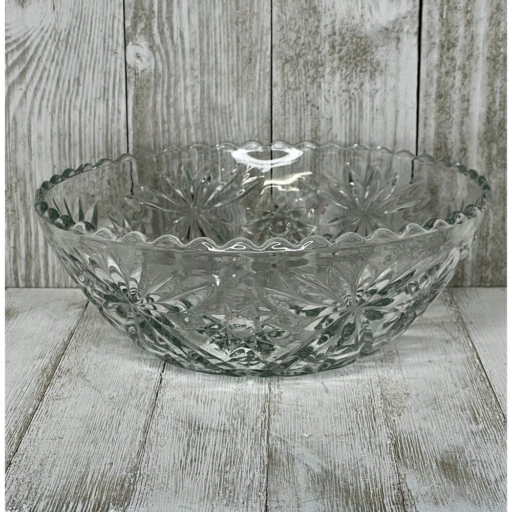 Vintage Anchor Hocking EAPG Star of David Clear Glass Large Serving Bowl